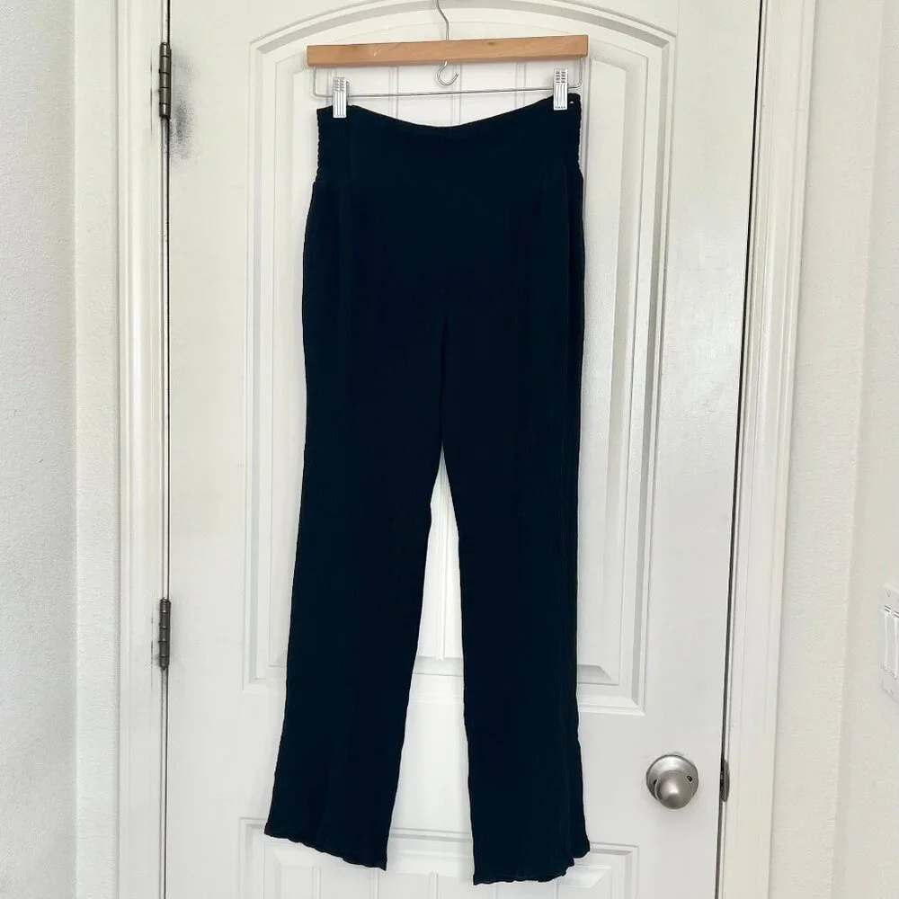 Three Dots Black Smocked Waist Wide Leg Gauze Beach Pant with Pockets Sz Medium - Picture 3 of 9